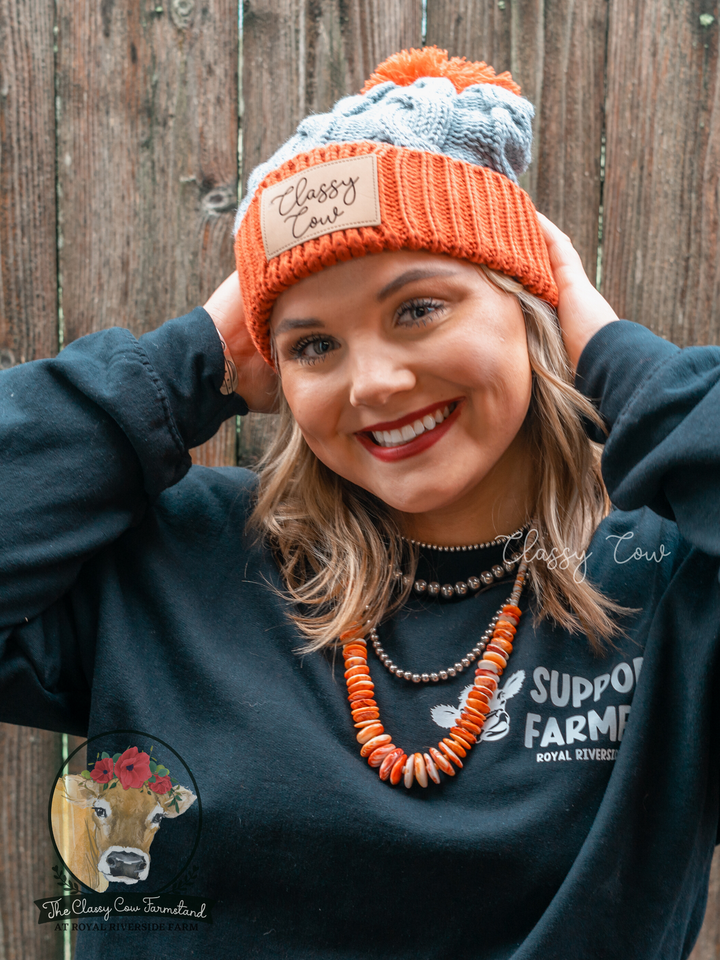 Classy Cow Pom Pom Beanie