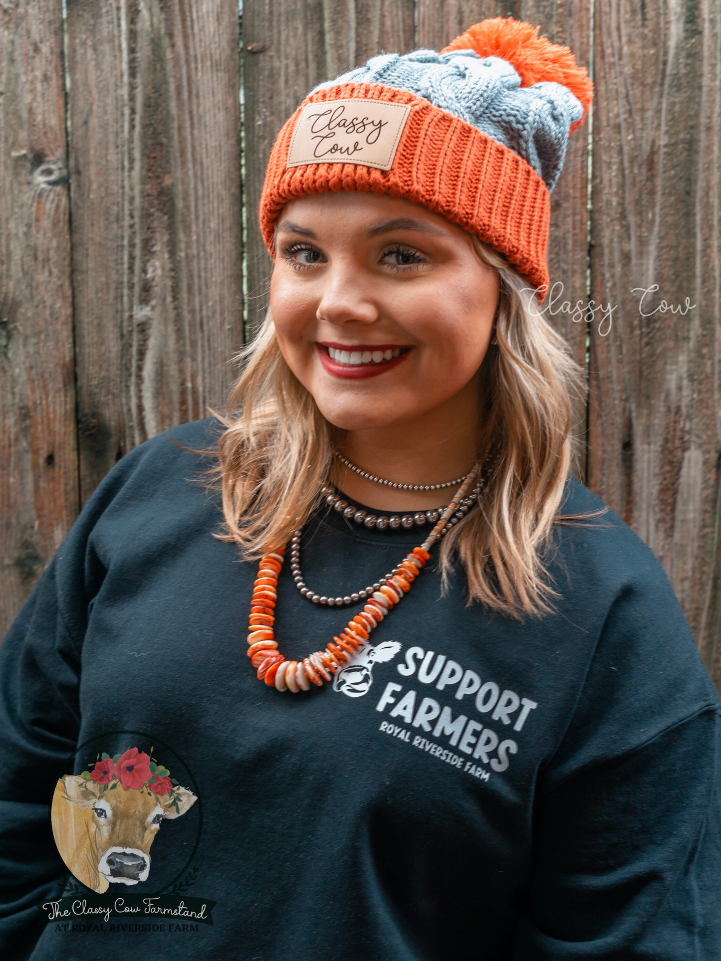 Classy Cow Pom Pom Beanie