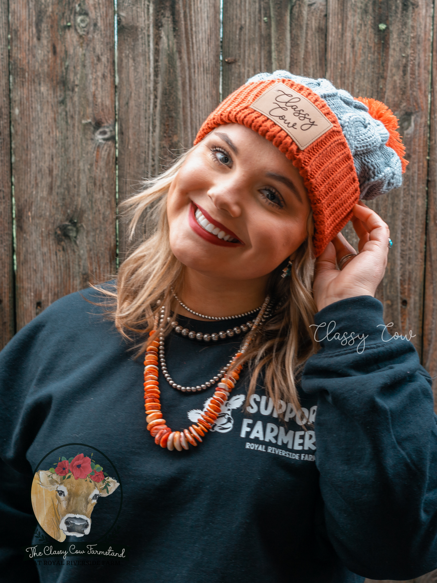 Classy Cow Pom Pom Beanie